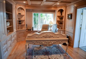 Beverly Marsh’s home office features custom built-ins and a coffered ceiling. The styling is French. The home is in the Tropical Circle waterfront neighborhood of Siesta Key and is on the market for $2,950,000.  STAFF PHOTO/RACHEL S. O'HARA