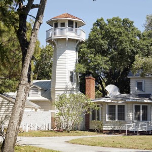 A vintage home with nautical style watchtower in McClellan Park, Sarasota. The house, surrounded by a masonry wall, was built in 1930 on slightly more than an acre -- the largest lot in the neighborhood. Staff photo / Harold Bubil; 5-8-2016.